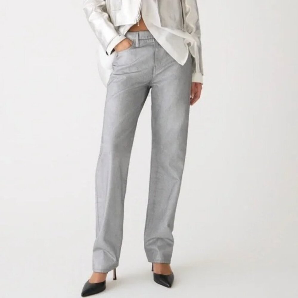 J. Crew Collection Slouchy Straight Jean in Silver Size 25